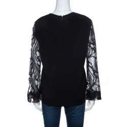 Elie Saab Black Knit Lace Trim Detail Top M