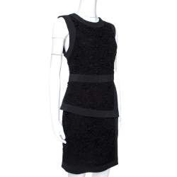 Pre Owned Elie Saab Black Floral Guipure Lace Layered Dress M
