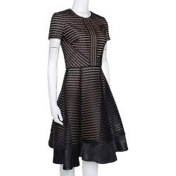 Pre Owned Elie Saab Black Honeycomb Mesh Striped Mini Dress XS