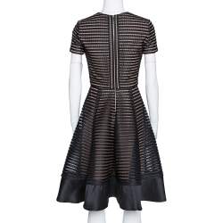 Pre Owned Elie Saab Black Honeycomb Mesh Striped Mini Dress XS