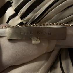 Pre Owned Elie Saab Monochrome Striped Silk Floral Print Halter Maxi Dress M