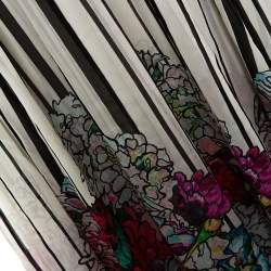 Pre Owned Elie Saab Monochrome Striped Silk Floral Print Halter Maxi Dress M