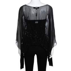Elie Saab Black Silk Sequin Embellished Sheer Kaftan Top L