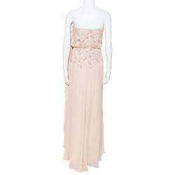 Pre Owned Elie Saab Cream Silk Embellished Draped Strapless Dress S
