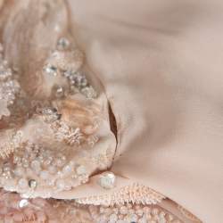 Pre Owned Elie Saab Cream Silk Embellished Draped Strapless Dress S