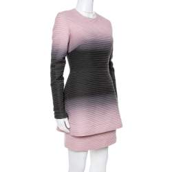 Pre Owned Elie Saab Pink Ombre Ribbed Layered Dress S