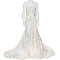 Elie Saab Cream Silk Strapless Wedding Gown M