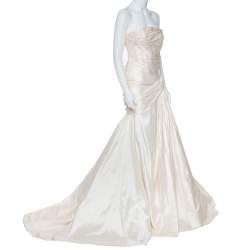 Elie Saab Cream Silk Strapless Wedding Gown M