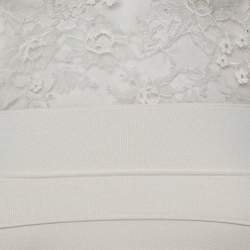 Pre Owned Elie Saab Cream Knit Lace Trim Detail Fit & Flare Dress S 