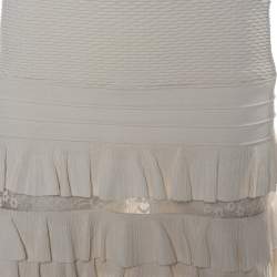 Pre Owned Elie Saab Cream Knit Lace Trim Detail Fit & Flare Dress S 
