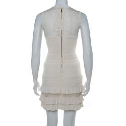 Pre Owned Elie Saab Cream Knit Lace Trim Detail Fit & Flare Dress S 