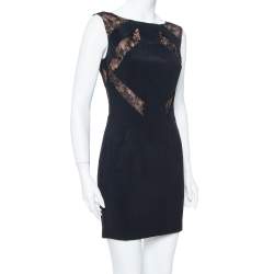 Elie Saab Black Crepe Lace Detail Sheath Dress S