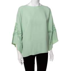 Pre Owned Elie Saab Mint Green Crepe Sequin Embellished Wide Sleeve Detail Top M