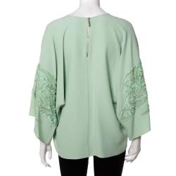 Pre Owned Elie Saab Mint Green Crepe Sequin Embellished Wide Sleeve Detail Top M