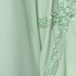 Pre Owned Elie Saab Mint Green Crepe Sequin Embellished Wide Sleeve Detail Top M