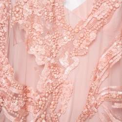 مملوكة مسبقًا Elie Saab Pale Pink Semi-Sheer Sequin Embellished Oversized Top XS