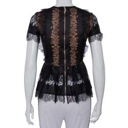 Elie Saab Black Lace Short Sleeve Peplum Top XS
