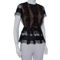 Elie Saab Black Lace Short Sleeve Peplum Top XS
