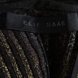 Pre Owned Elie Saab Black Lurex Knit & Tulle Paneled Flared Mini Dress M