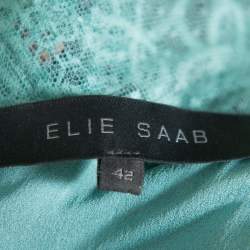 Pre Owned Elie Saab Turquoise Blue Embroidered Lace Overlay Detail Tiered Maxi Dress M