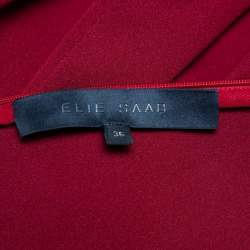 Pre Owned Elie Saab Burgundy Silk Cape Sleeve Detail Cold Shoulder Belted Ruffled Gown XS
