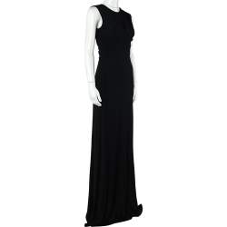 Elie Saab Black Jersey Pleated Detail Sleeveless Maxi Dress S