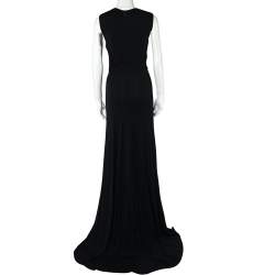 Elie Saab Black Jersey Pleated Detail Sleeveless Maxi Dress S