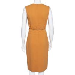 Elie Saab Camel Brown Crepe Pleated Detail Belted Sleeveless Dress S  