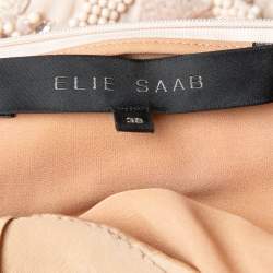 Pre Owned Elie Saab Beige Bead Embellished Lace & Tulle Long Sleeve Gown S