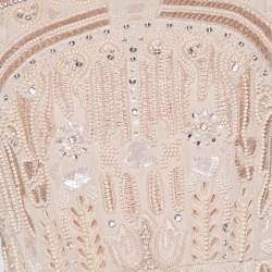 Pre Owned Elie Saab Beige Bead Embellished Lace & Tulle Long Sleeve Gown S