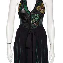 Pre Owned Elie Saab Green Embroidered Lurex Knit & Lace Trim Body Suit & Skirt Set S