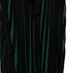 Pre Owned Elie Saab Green Embroidered Lurex Knit & Lace Trim Body Suit & Skirt Set S