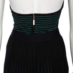 Pre Owned Elie Saab Green Embroidered Lurex Knit & Lace Trim Body Suit & Skirt Set S