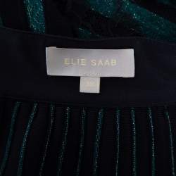 Pre Owned Elie Saab Green Embroidered Lurex Knit & Lace Trim Body Suit & Skirt Set S