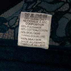 Elie Saab Teal Blue Chantilly Lace Tulle Neck Tie Detail Blouse S 