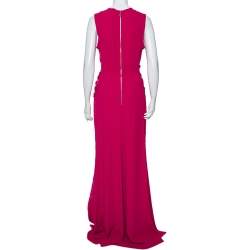 Pre Owned Elie Saab Pink Silk Embellished Floral Applique Sleeveless Gown S