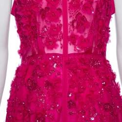 Pre Owned Elie Saab Pink Silk Embellished Floral Applique Sleeveless Gown S