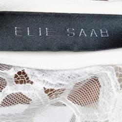 Pre Owned Elie Saab Off White lace & Silk Paneled Pintuck Detail Top S