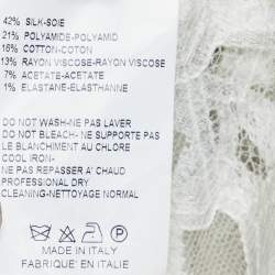 Pre Owned Elie Saab Off White lace & Silk Paneled Pintuck Detail Top S