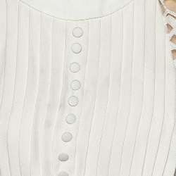 Pre Owned Elie Saab Off White lace & Silk Paneled Pintuck Detail Top S