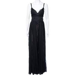 مملوكة مسبقًا Elie Saab Black Silk & Lace Paneled Shawl Detail Sleeveless Gown S