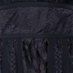 مملوكة مسبقًا Elie Saab Black Silk & Lace Paneled Shawl Detail Sleeveless Gown S