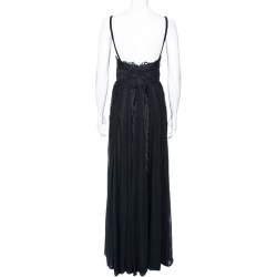مملوكة مسبقًا Elie Saab Black Silk & Lace Paneled Shawl Detail Sleeveless Gown S