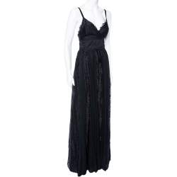 مملوكة مسبقًا Elie Saab Black Silk & Lace Paneled Shawl Detail Sleeveless Gown S