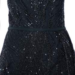 Elie Saab Black Sequin Embellished Tulle High Slit Trail Detail Evening Gown M