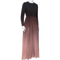 Elie Saab Brown Ombre Silk Draped Maxi Dress M