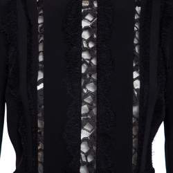 Pre Owned Elie Saab Black Crepe & Lace Trimmed Asymmetrical Hem Midi Dress S