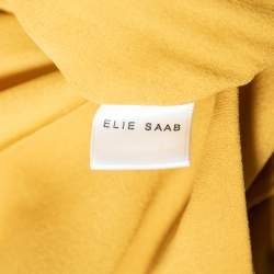 Pre Owned Elie Saab Yellow Crepe Cape Detailed Maxi Dress L