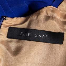 Pre Owned فستان إيلي صعب بلا أكمام تفاصيل فتحة كريب أزرق مقاس صغير