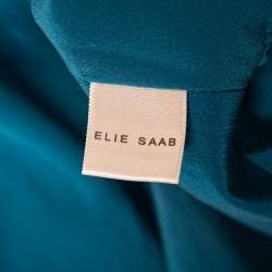 Pre Owned فستان قصير إيلي صعب حرير مكشكش أزرق مقاس متوسط - ميديوم